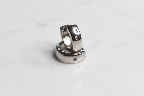 PAYTON Silver Plated Plain Mini Hoop Ear Huggers with Cubic Zirconia